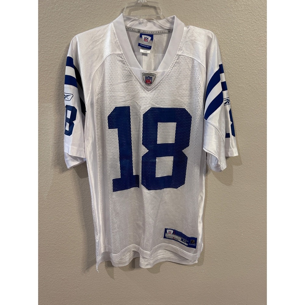 Reebok NFL Colts Jersey Manning 18 Football White Blue Mesh Size M